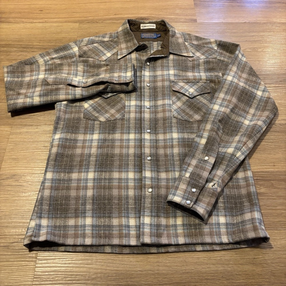 VTG 70s Pendleton High Grade Western Wear Wool Pearl Snap Shirt Mens M Long USA